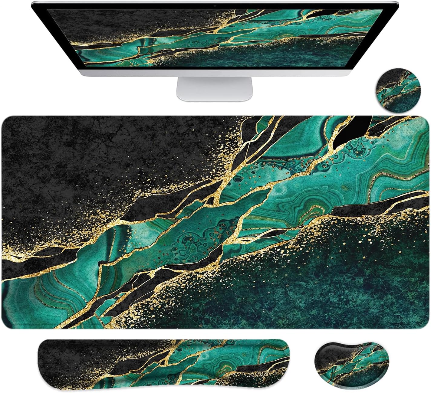LATEEFAH Desk Mat, Mouse Pad with Wrist Rest, 4-in-1 Large Mouse Pads for Desk, Ergonomic Mouse Pad and Keyboard Wrist Rest Gaming Keyboard Mat for Office, Home