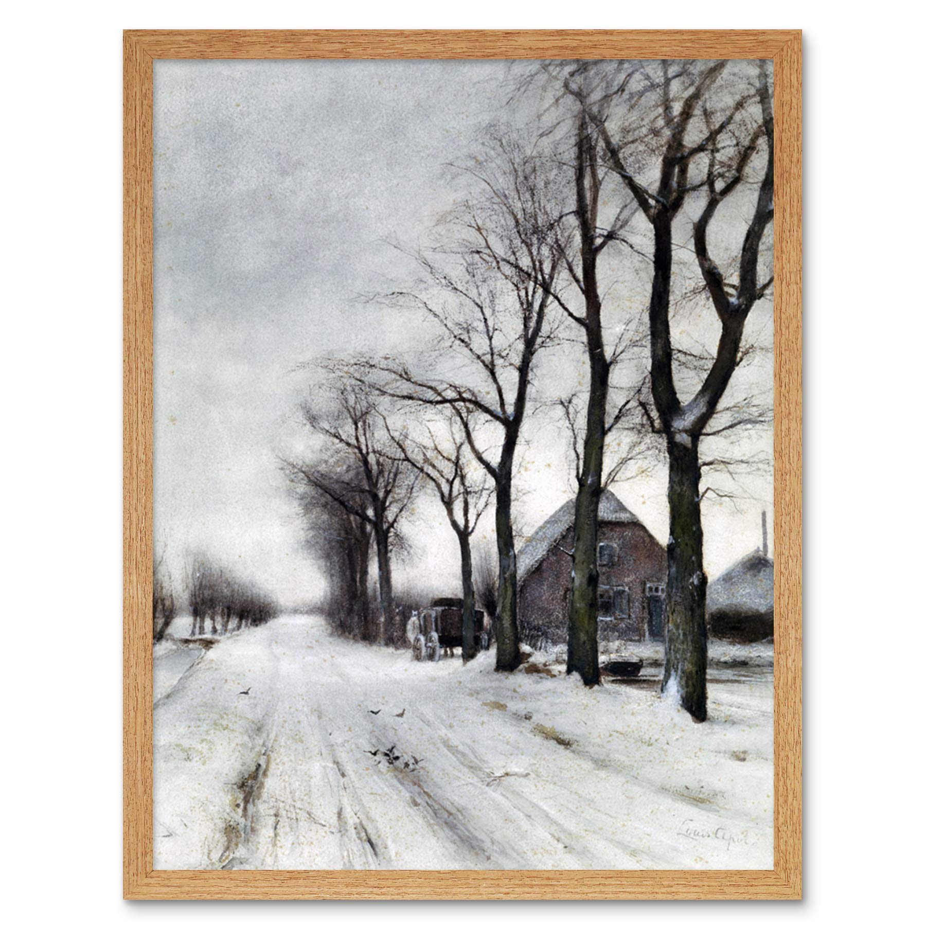 Artery8 Louis Apol Winter Landscape Farm Lane Painting Art Print Framed Poster Wall Decor 12x16 inch