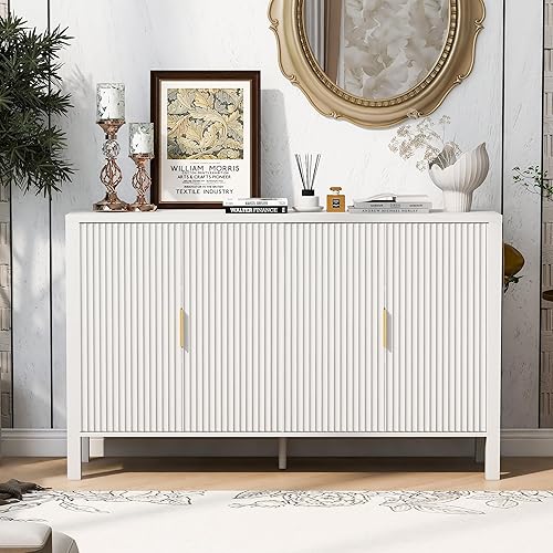 Miniatura 197 de Aparador moderno y elegante con patas y asas de metal dorado y estante ajustable, mesa consola clásica de 60 pulgadas, mesa de sofá, mesa de entrada