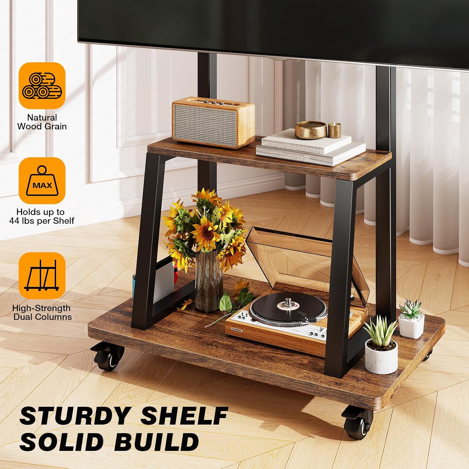 5Rcom Mobile TV Cart for 37"-75" TVs, Heavy Duty Rolling Stand with Wheels