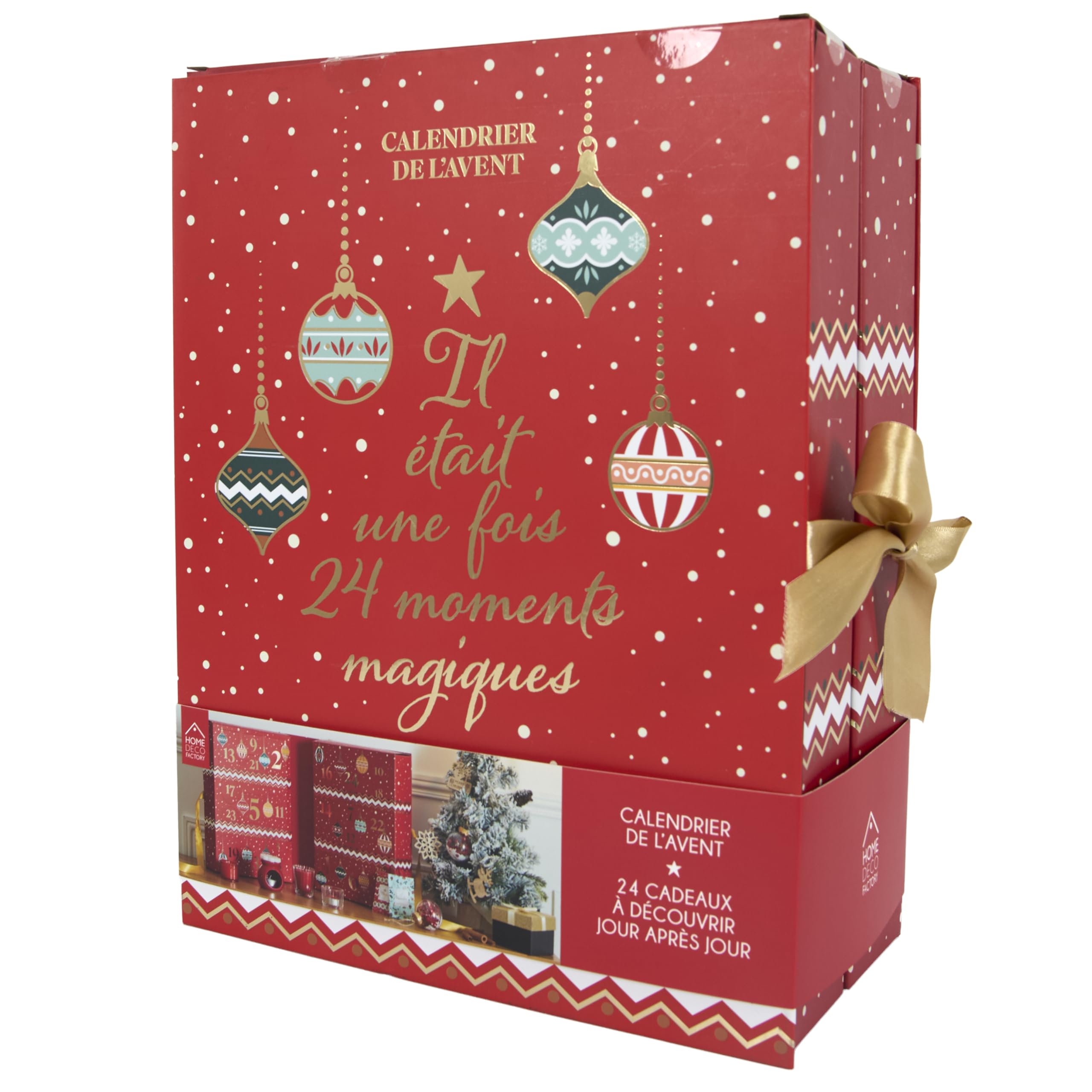 Home Deco Factory, BO0095, Calendrier de l'Avent avec Bougies Parfumées et Surprises, Design Traditionnel, Ambiance Festive, Idéal pour Offrir, Rouge, Taille Unique