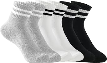 Womens Striped Crew Socks Cushioned Cotton Retro Athletic Gym Socks 6 Pairs