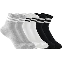 Womens Striped Crew Socks Cushioned Cotton Retro Athletic Gym Socks 6 Pairs