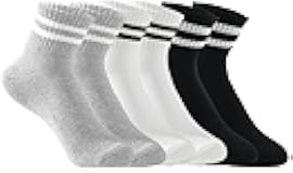 Irisbear Womens Crew Socks Cushioned Cotton Striped Quarter Socks Vintage Retro Running Socks 6 Pairs