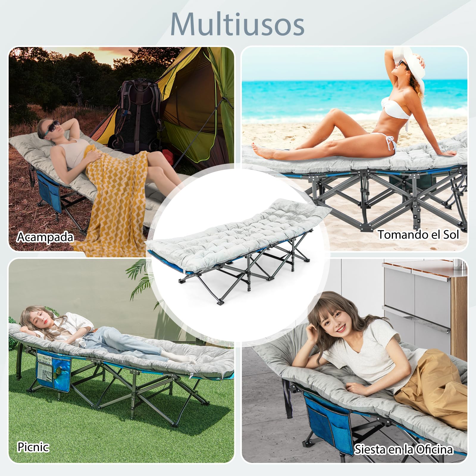 GYMAX Cojín para Tumbona 190 x 70 cm, Esterilla para Dormir con 4 Correas de Sujeción, Colchoneta de Tumbona Ligera, Colchoneta para Dormir para Senderismo, Mochileros y Viajes
