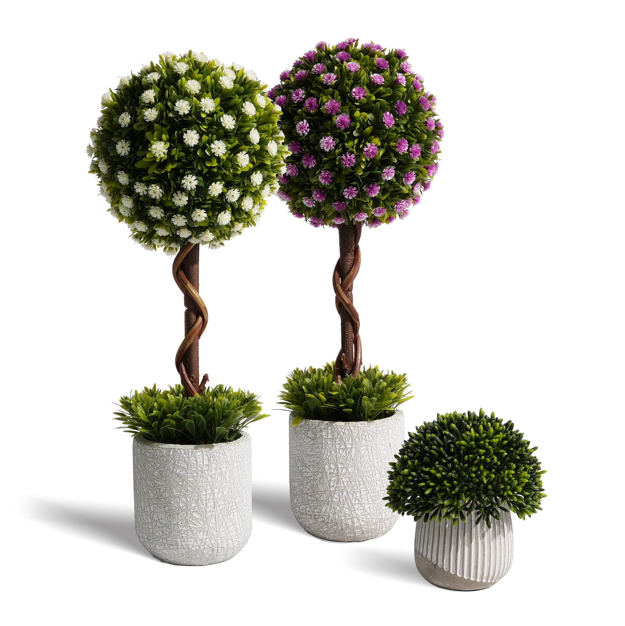 3 Pack Small Fake Plants 14 Inch in Farmhouse Concrete Planter, Artificial Boxwood Topiary ball Indoor for Home Decor, Small Faux Plants for Bathroom Bedroom Shelf Office Kitchen Room Decor - Flowers