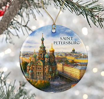 Saint Petersburg Russia Watercolor Ornament - Ceramic Christmas Keepsake - Honeymoon Anniversary - Travel Souvenir - Housewarming Present - Gift for Russia Lover Printed on Both Sides