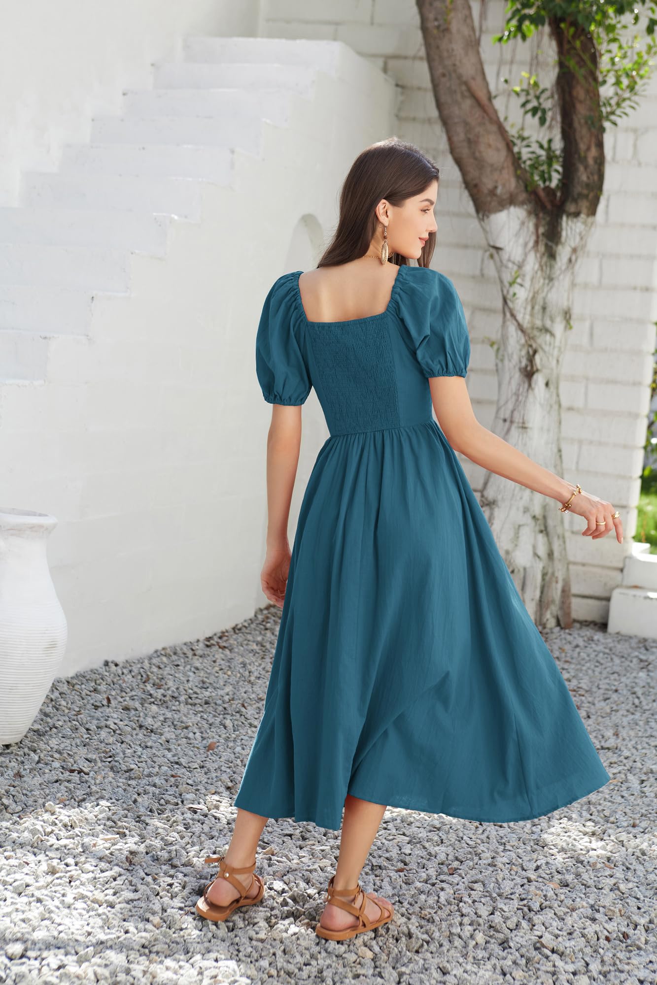 GRACE KARIN Abito da donna a linea svasata, in cotone, traspirante, con scollo a V, stile retrò, con tasche