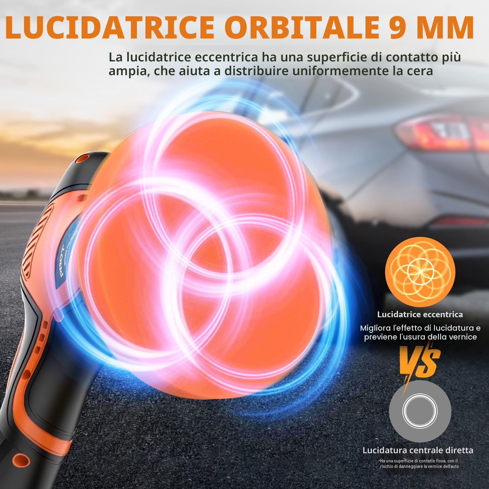 Lucidatrice per auto senza fili, kit per lucidatura con batterie da 21 V 4,0 Ah, lucidatrice orbitale con 8 lucidatrici touch screen da 6" variabili per dettagli auto/rimozione graffi