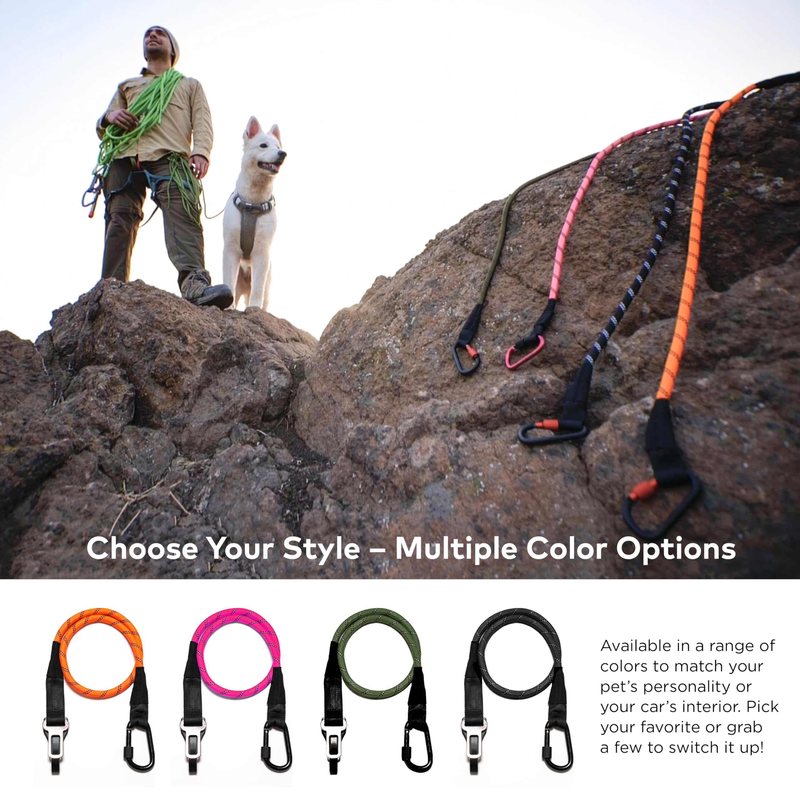 ARCA PET Sicherheitsgurt | Universeller Hunde-Sicherheitsgurt | Langlebiger, reflektierender Auto-Sicherheitsgurt für Hunde mit Clip-Hakenriegel, Schnalle und Karabiner aus Legierung - sichere und