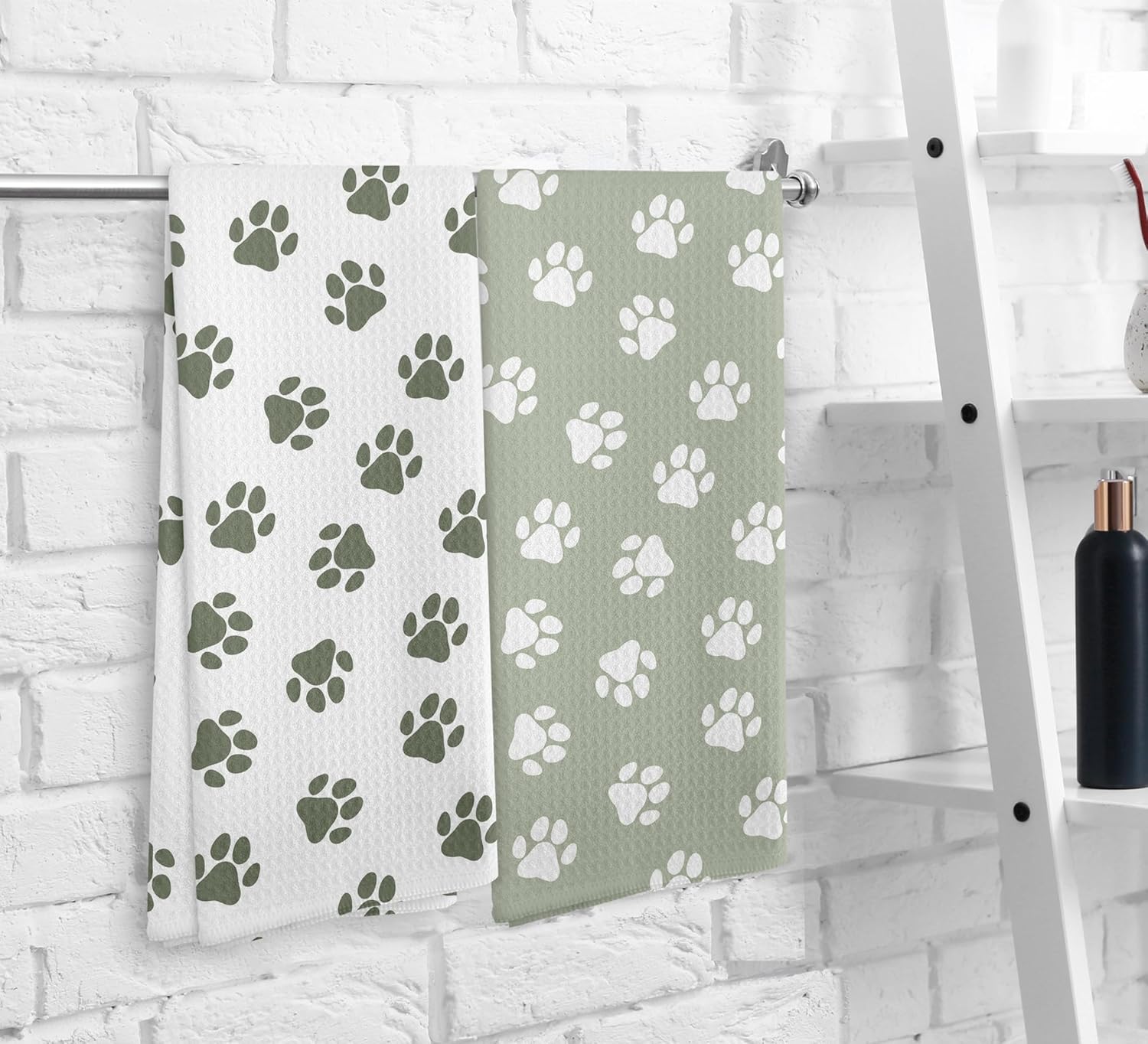 Dog Paws Dish Towel, Sage Green Kitchen Towels and Dishcloths Set of 2, Green and White Hand Towels for Bathroom, Dog Print Kitchen Towel Decorative, Cute Dogs Paw Gifts for Dogs Lovers,16×24In - Image 6