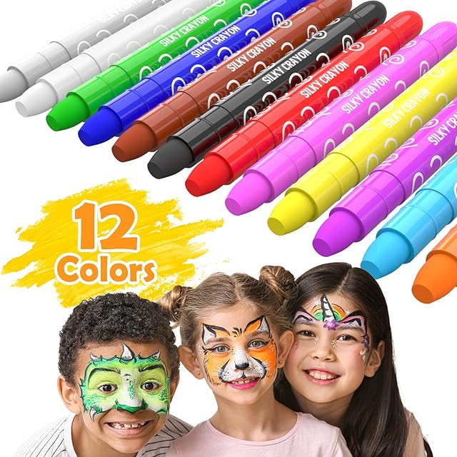 ENJSD Halloween Face Paint Crayons Kit 12 PCS, Upgrade Safe & Non-toxic Face Body Crayons, Bright Colors Face Paint Kit Set for Kids, Perfect for Halloween Makeup, Party or Pretend Play (12 Large PCS)