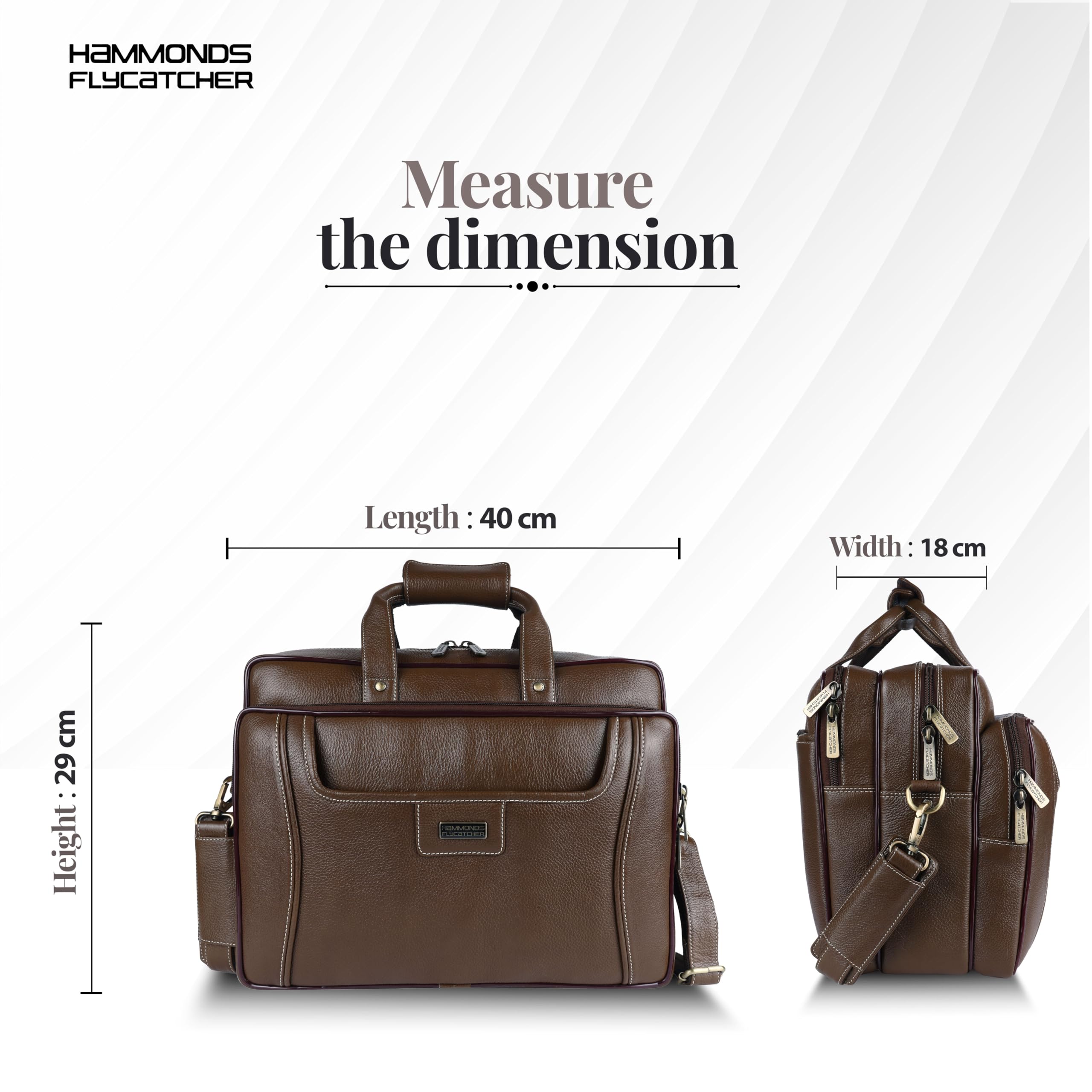 HAMMONDS FLYCATCHER Genuine Leather Office Bag for Men, Stylish 15.6 Inch Laptop Bag for Men for Office, Travel, Daily Use, Adjustable Strap and Multiple Compartments, 1 Year Warranty - Brushwood - Image 7 thumbnail