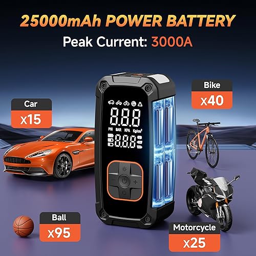 Miniatura 5 de Compresor de aire portátil para inflador de neumáticos, inflador de neumáticos portátil de 150 PSI para automóvil, bomba de aire de neumáticos de