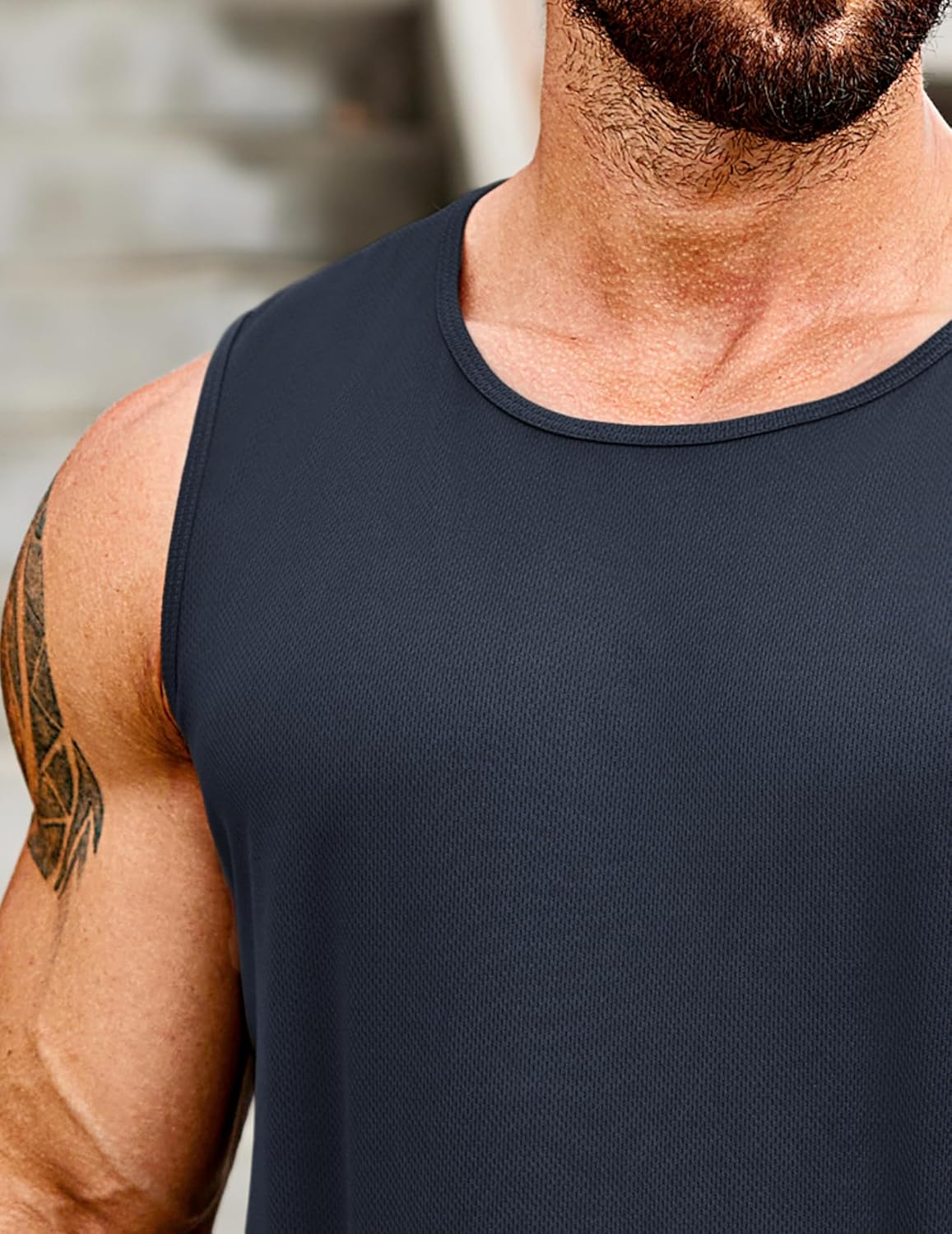 COOFANDY Men Workout Tank Tops Gym Muscle Activewear Sleeveless T Shirts 2 Pack Cut Off Shirts Black/Navy Blue - Image 4