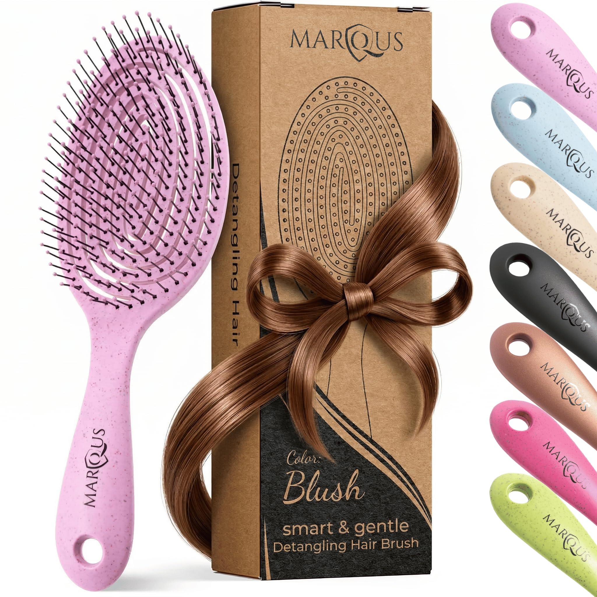 marQus Bio Haarbürste ohne Ziepen mit einzigartiger Doppelspiralfeder und noch mehr Borsten zur optimalen Druckverteilung und Pflege, Entwirrbürste für jeden Haartyp, 1 Stück, Farbe Blush Pink