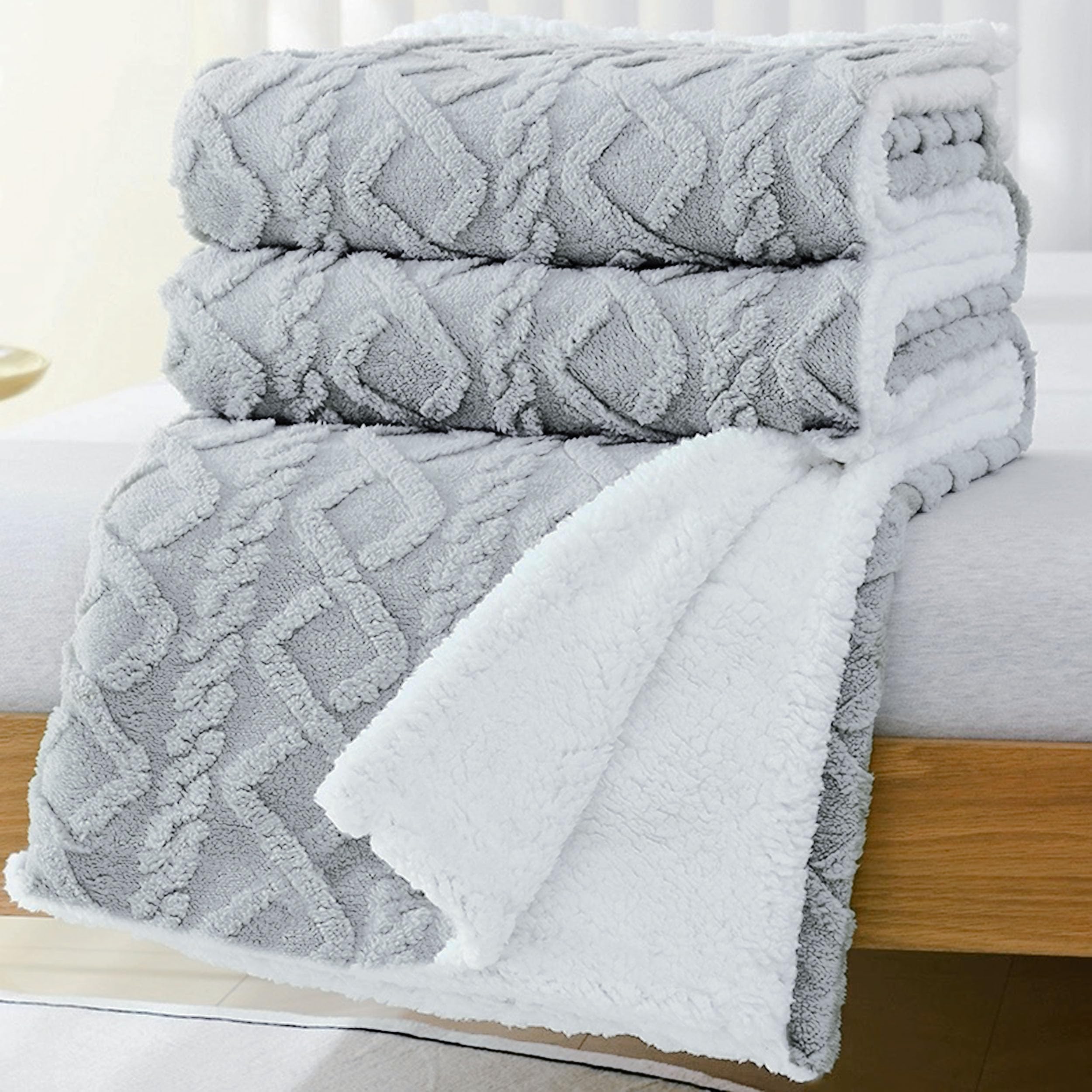 MANEMI Manta Sofa de Borrego, Manta Doble Cara Franela y Sherpa, 100% Poliester, Suave y Caliente para Invierno, Manta Cama, Sobrecama, Manta Borreguito.