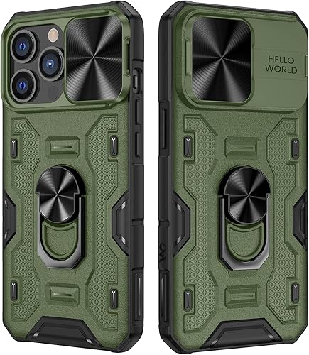 VEGO Funda para iPhone 14 Pro Max, funda para iPhone 14 Pro Max con cubierta deslizante para cámara integrada con anillo giratorio de 360, soporte