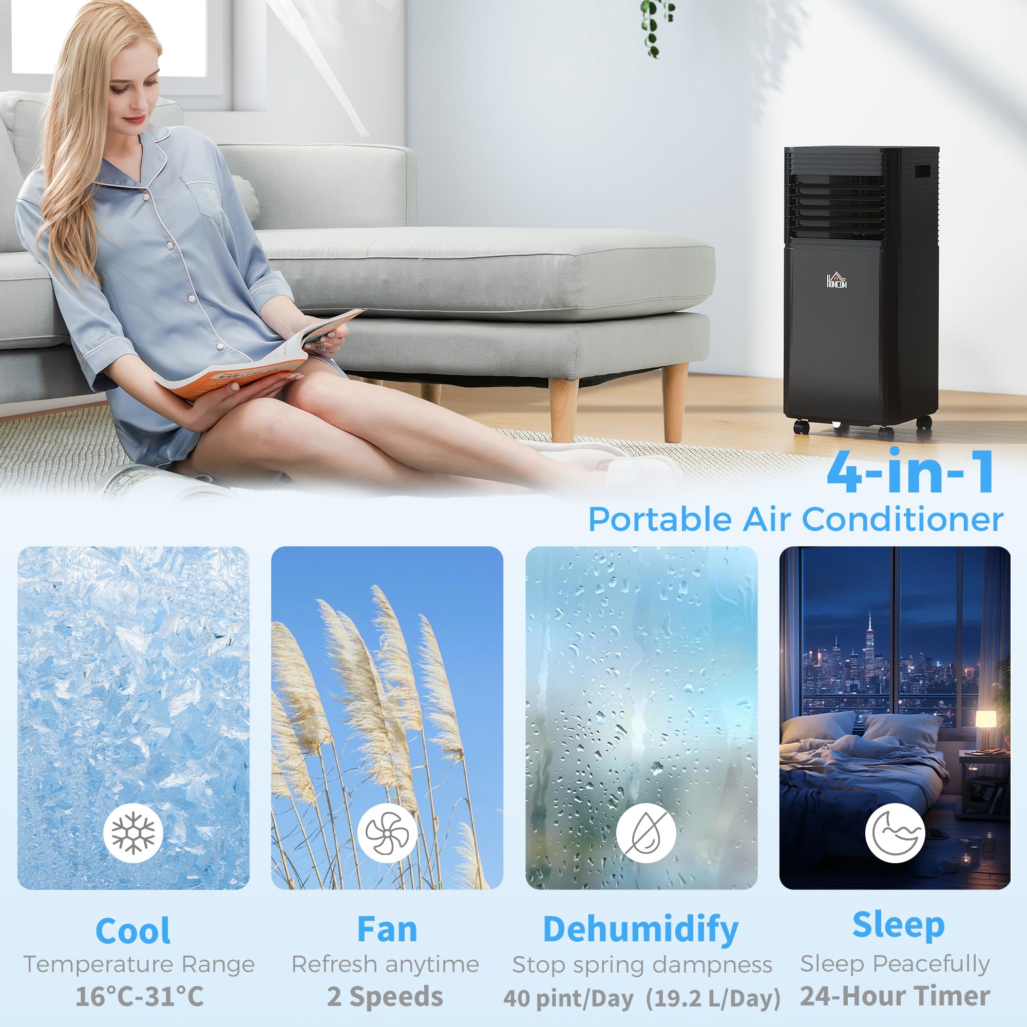 Aire acondicionado portátil de 10000 BTU para habitaciones de hasta 441 pies cuadrados, unidad de CA móvil 3 en 1 con deshumidificador, ventilador de refrigeración, sueño, control remoto 3