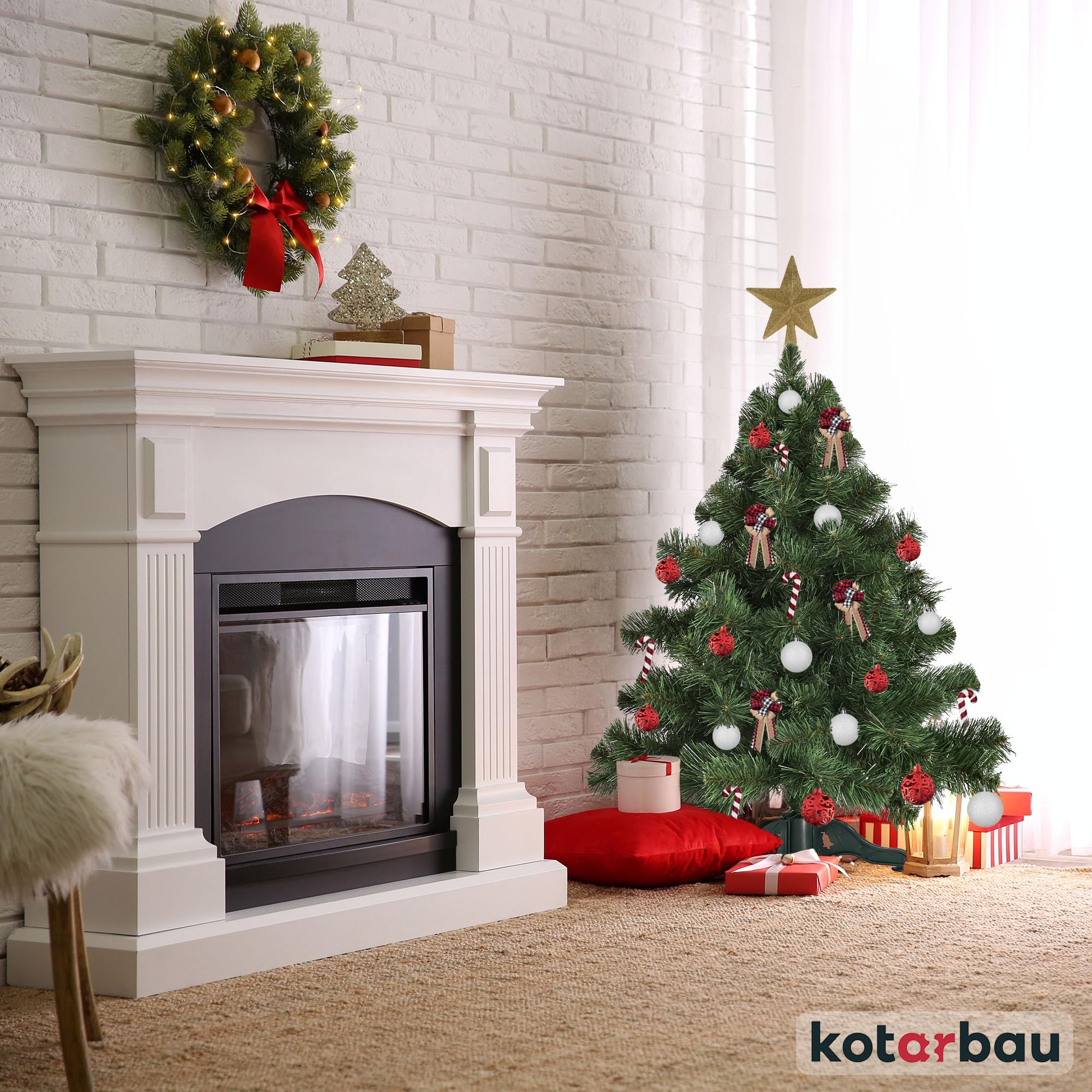 KOTARBAU® Künstlicher Weihnachtsbaum 100 cm Kiefer Kiefernbaum mit Plastik Ständer Christbaum Weihnachtsbaum Künstlich wie Echt Kunstbaum Weihnachten Christmas Tree Küche, Haushalt & Wohnen