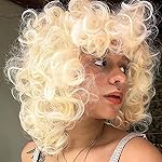 Xinran Blonde Curly Wig Afro Kinky Curly Wigs with BangsLight Blonde Afro 70s Wigs for WomenCute Natural Synthtic Hair for Daily Party Wig 14 inch