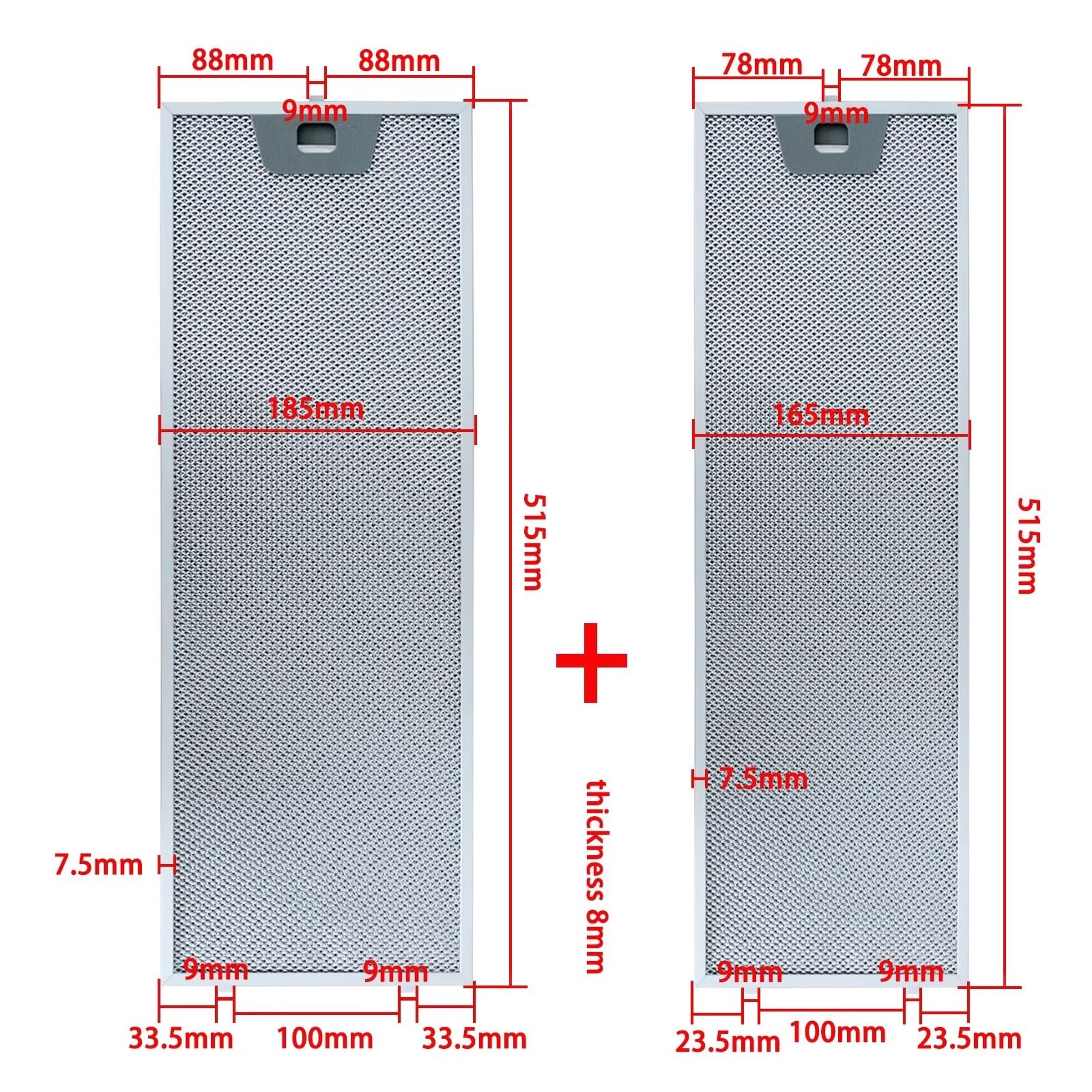 Dunstabzugshaubenfilter-Set 515x165 / 515x185 Mm, Küchenabzugshaube, Fettfilter, Aluminium, Wiederverwendbar(185X515AND165X515mm)