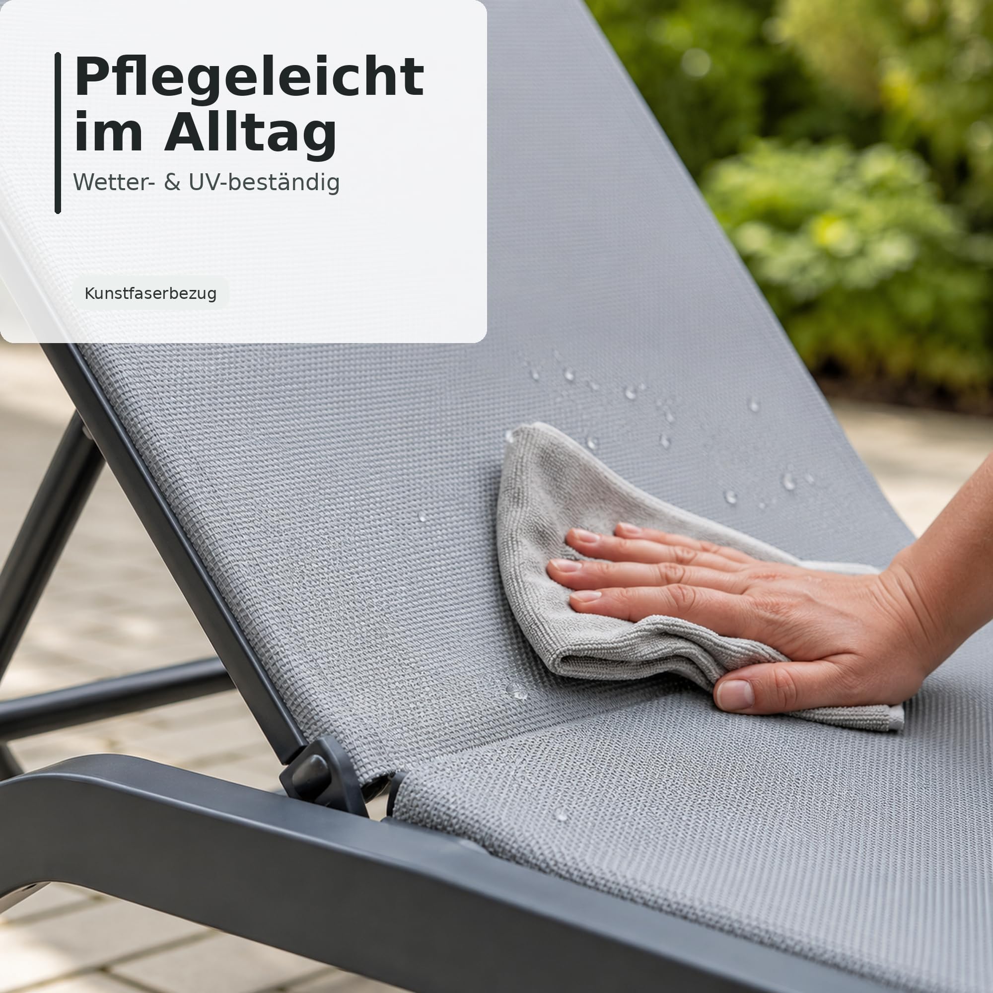 Ondis24 Sonnenliege Miami Gartenliege mit Rollen Relaxliege aus Stahl anthrazit hellgrau für Garten, Balkon, Terrasse