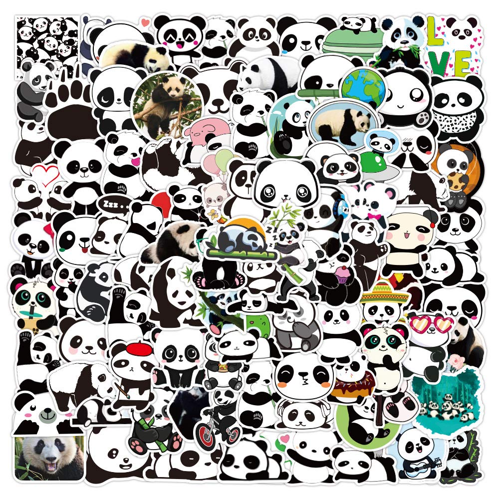 100Pcs Panda Stickers Laptop Phone Skateboard Car Computer Cute Animal Stickers Vinyl Waterproof Aesthetic Stickers Pack for Teens Kids Adults Children Boys Girls