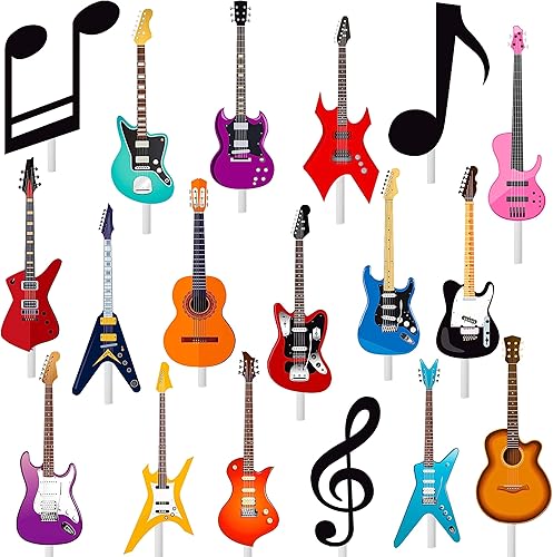 Decoración de guitarra, 48 piezas de guitarra de rock, para tartas de cumpleaños, notas musicales, decoraciones de fiesta para guitarra, músico,