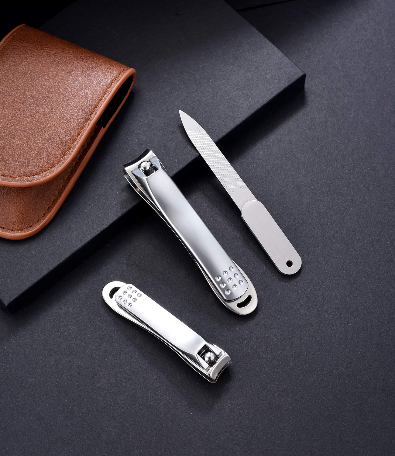 YOUGUOM Nagelknipser-Set – Edelstahl Fingernagelknipser Zehennagel gebogene Klingen Nagelschneider und Nagelfeile mit PU-Hülle für Männer und Frauen