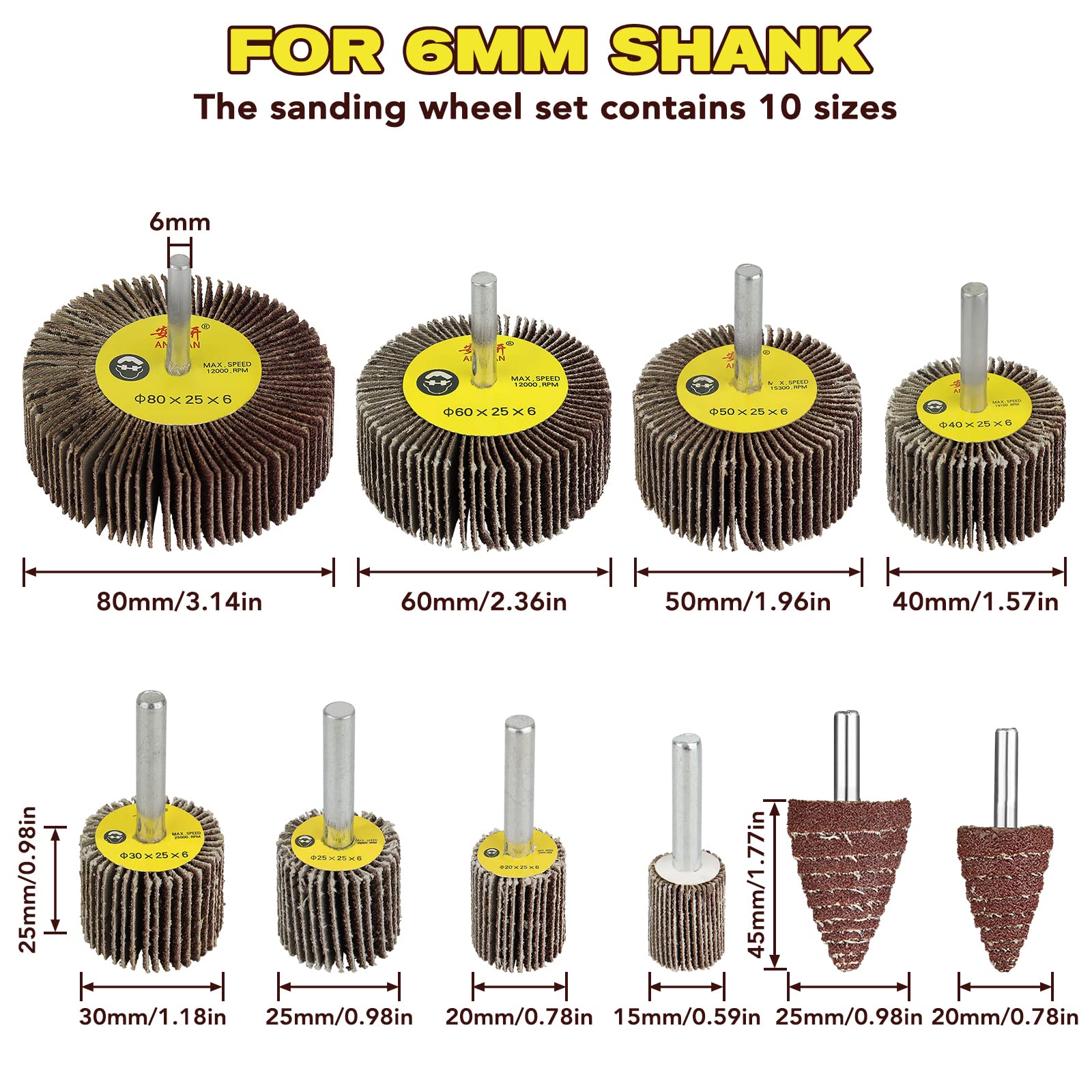 20PCS Roue Abrasives, LncBoc Roue de Ponçage à Lamelles, 10 Tailles Différentes pour le Meulage de Polissage Ponçage(80 Grain)