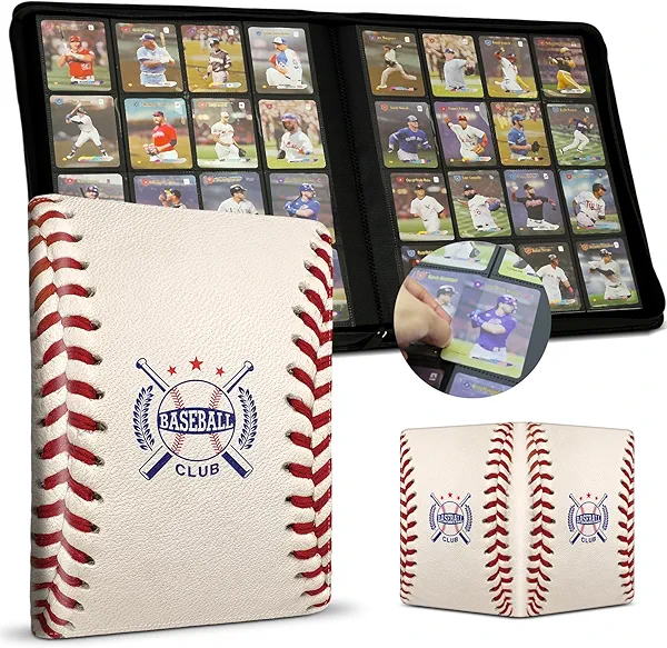 Baseball Card Binder 16 Pocket, Premium 1000+ Cards PU Cover Trading Sports Card Binder Side Loading Card Holder Collection Album Folders