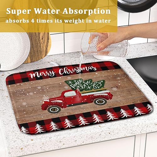 Vista 615 de Daisy On Old - Tapete de secado de platos de madera para encimera de cocina, tapete de secado de madera turquesa de 18 x 24 pulgadas con tapete