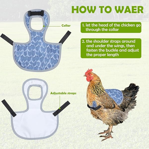 Chicken Saddle for Hens, Laelr 4 PCS Chicken Apron Back Protector for Hens, Waterproof Hen Saddle Chicken Vest with Adjustable Straps for Poultry Back Feather Protection, Easy to Wear - 3