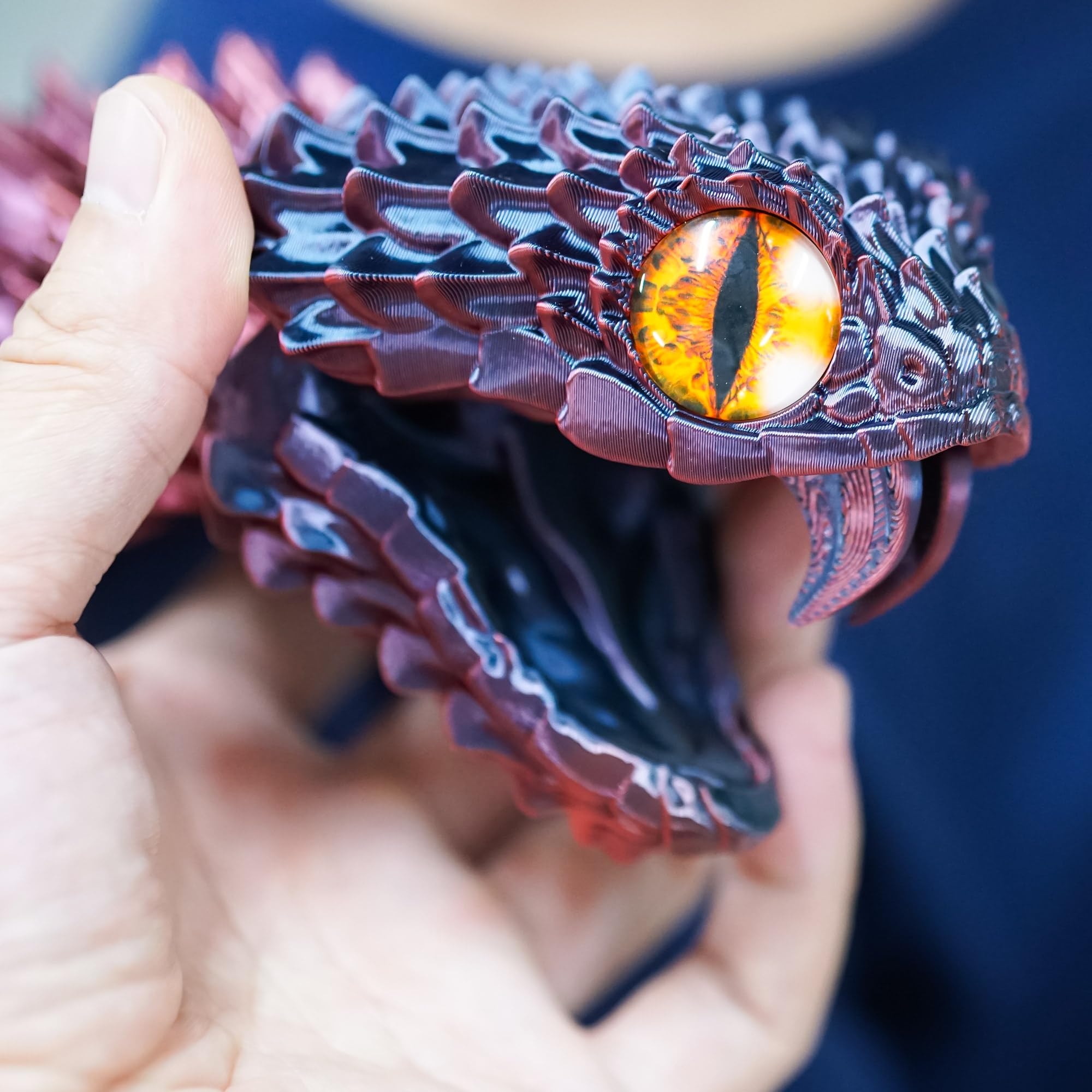 47,5 Zoll Super Große 3D Gedruckte Schlange mit Offenem Mund, Bewegliche Zähne, Flexible Gelenkfigur von Reptilien, Stressabbau, Spielfigur zur Beruhigung, Überraschungsgeschenke (RBL/47,5 Zoll)