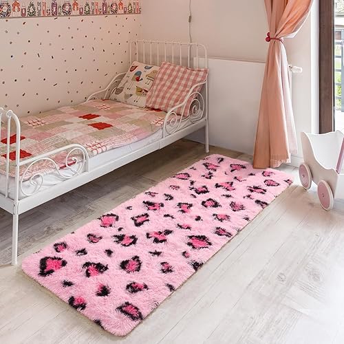 Miniatura 4 de BENRON Alfombras de pasillo rosas para dormitorio de niñas, estampado de leopardo, 2 x 6 pies para decoración de habitación de niños, guardería,