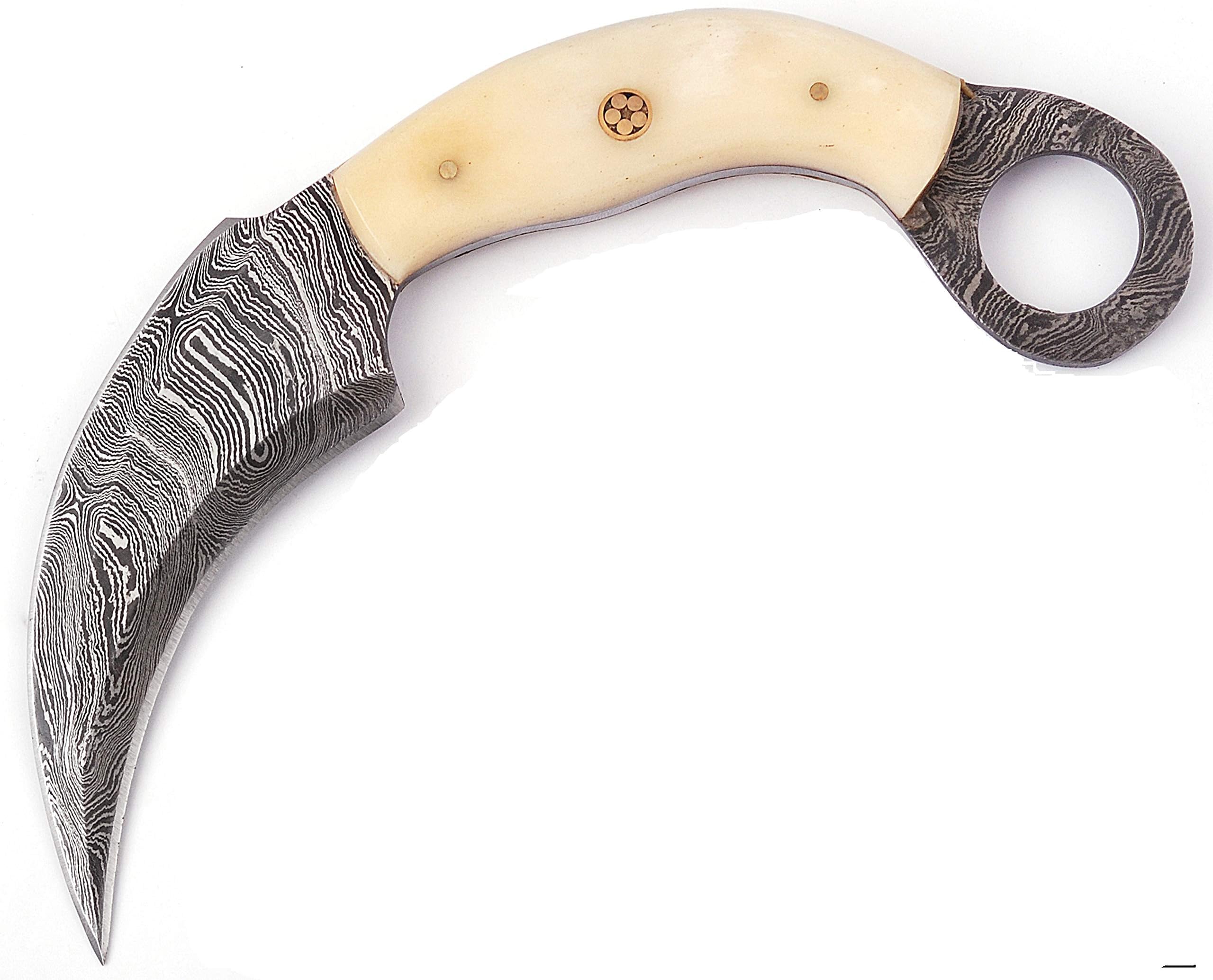 SHARD Damascus Karambit Handmade Hunting Tactical,Karambit Knife, Damascus Steel Hunting Knife with Sheath, Hand Forged Double Edge Snag Survival Knife ( Ivory ),Karambit Knife