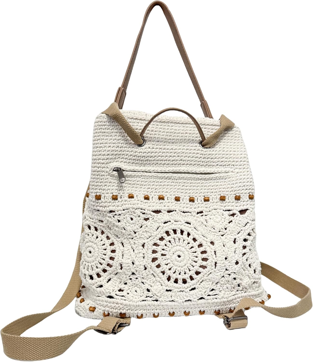 Eiyye Handmade Crochet Backpack for Women Premium Cotton Rope Boho Rucksack with Adjustable Straps Lightweight Woven Shoulder Backpack for Travel Beach & Everyday Casual - Image 7