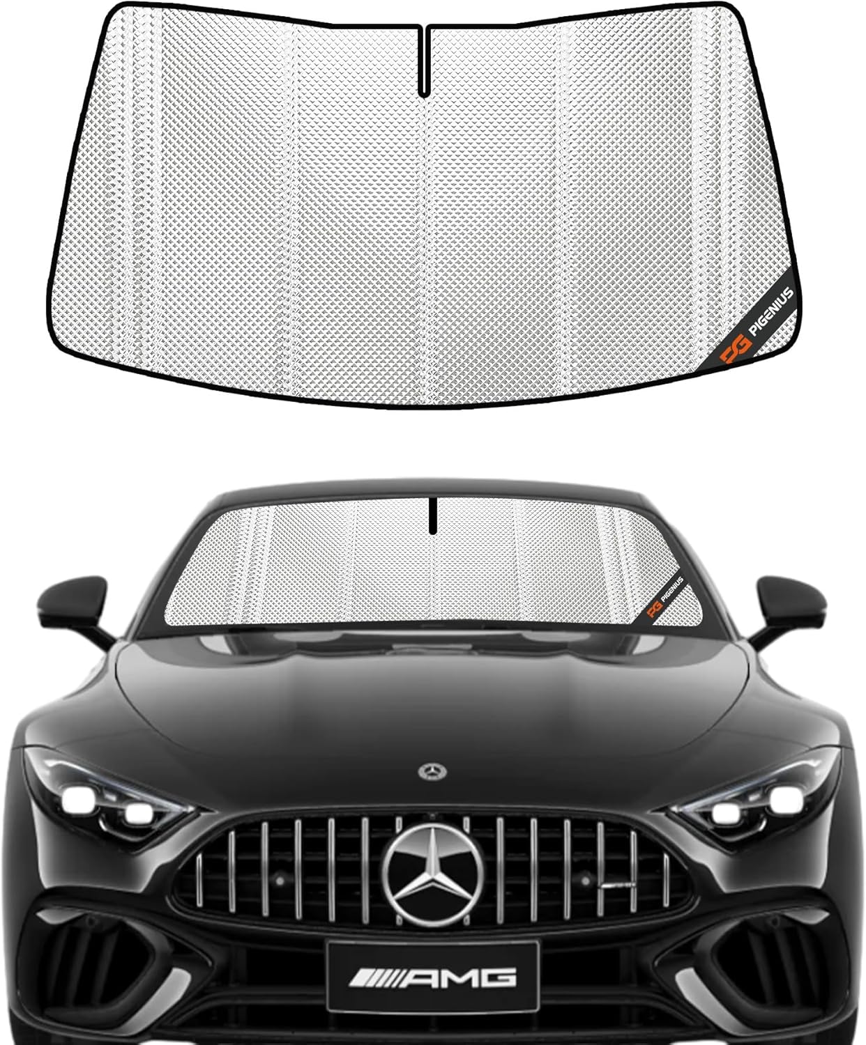 Pigenius Windshield Sun Shade for Mercedes-Benz C-Class Convertible/Coupe 2017-2023. Full Coverage Rearview Mirror Shade for Ultimate Protection
