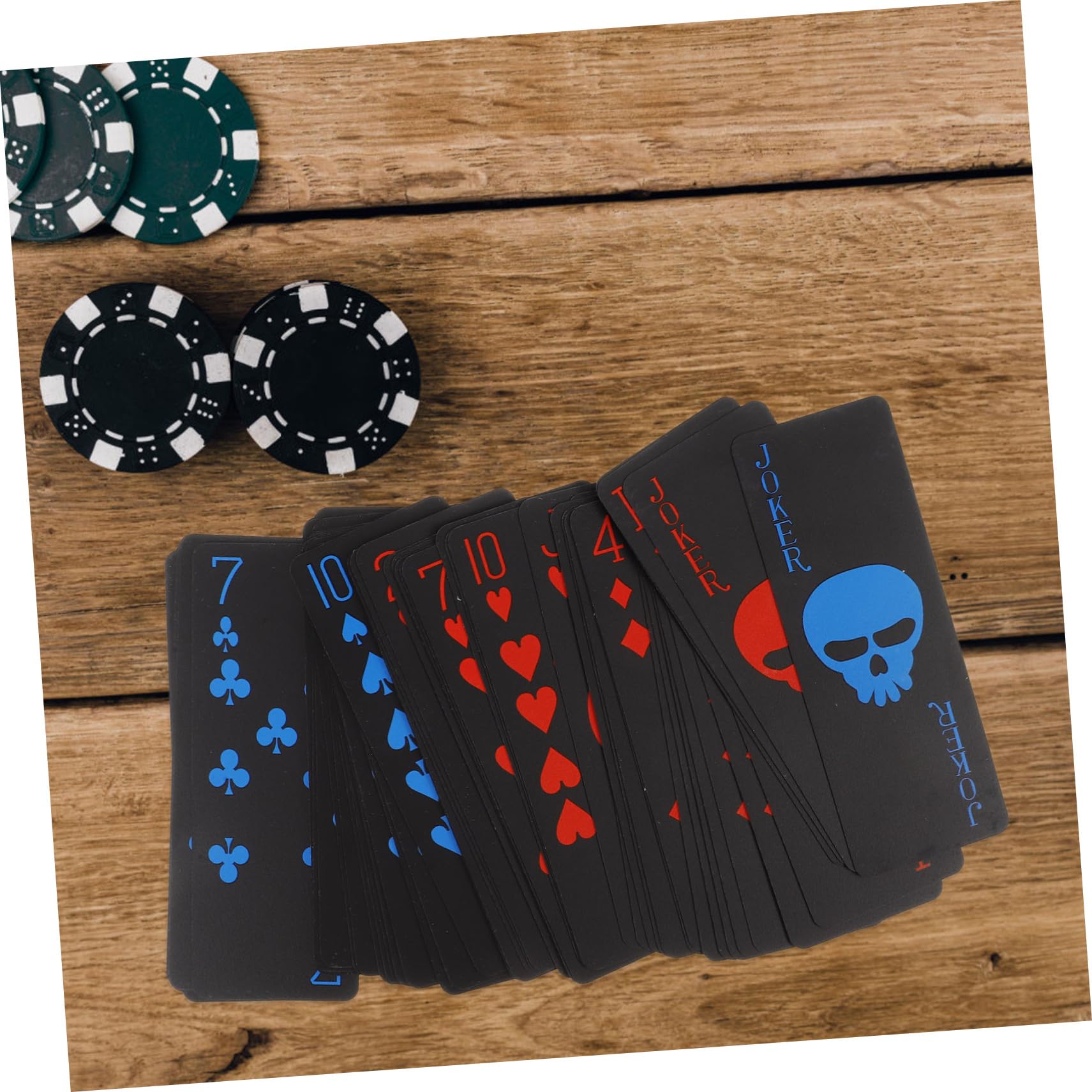 ERINGOGO Carte Impermeabili in Plastica Pvc Nera Opaca Design Tema Teschio Rosso e Blu Adatto Per Poker e Giochi Da Tavolo