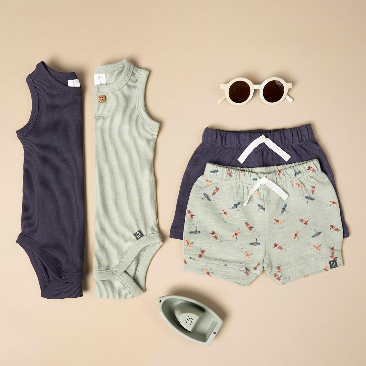 Modern Moments by Gerber baby-boys Ribbed 4-piece Sleevless Bodysuit & French Terry Short Set - Image 5