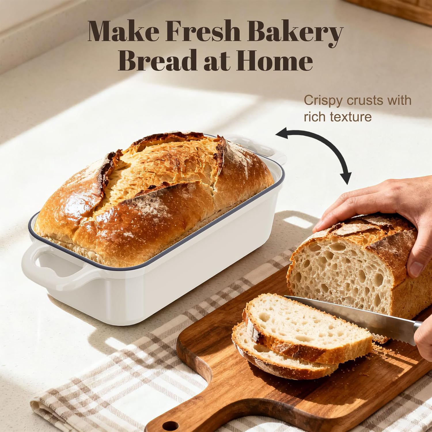 Enameled Cast Iron Sourdough Bread Dutch Oven, Cast Iron Loaf Bread Pan for Homemade Bread Baking, 2PCS 9 x 5Inch Meatloaf Pan with Lid, Oven Safe, Cream
