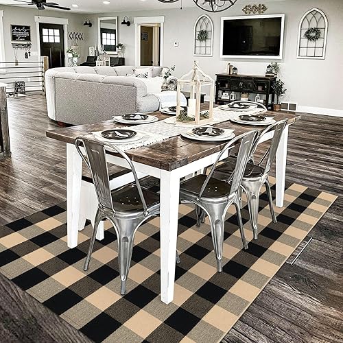 Vista 325 de KILOCOCO Alfombra de rayas beige de 2.3 x 3.6 pies para interiores y exteriores, alfombra tejida a mano de algodón lavable a rayas para puerta Rayas