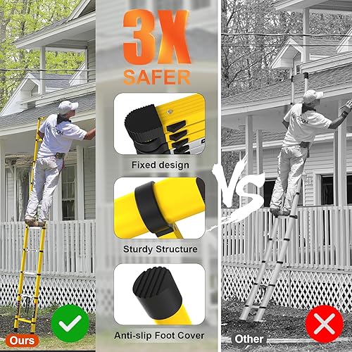 Miniatura 7 de LUISLADDERS Escalera telescópica, extensión de aluminio de 12.5 pies, escalera telescópica plegable ligera de 330 libras de capacidad máxima