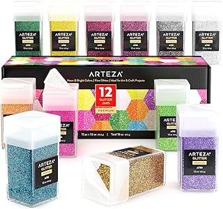 Arteza Fine Glitter, Set of 12, Bright & Neon Glitter for Resin in 1.5-oz Bottles, Arts and Crafts Supplies for Art Class,...