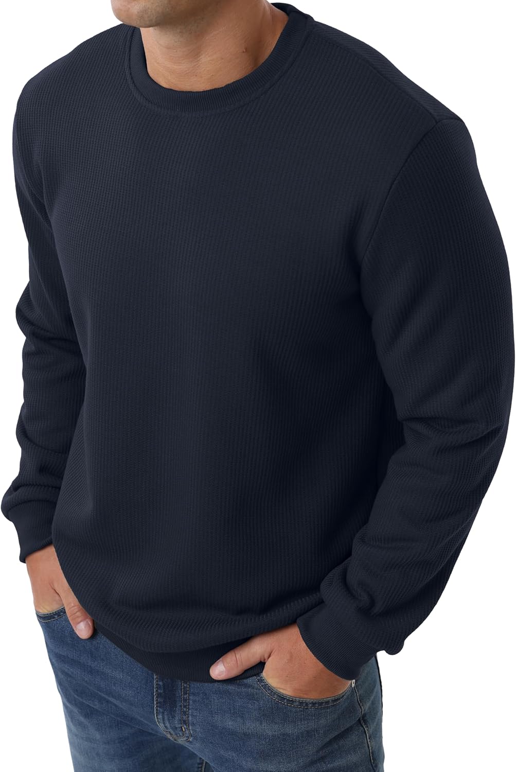 Sailwind Men's Crewneck Sherpa Lined Fleece Waffle Sweatshirt Long Sleeve Warm Pullover Winter Thermal Heavyweight Tops - Image 6