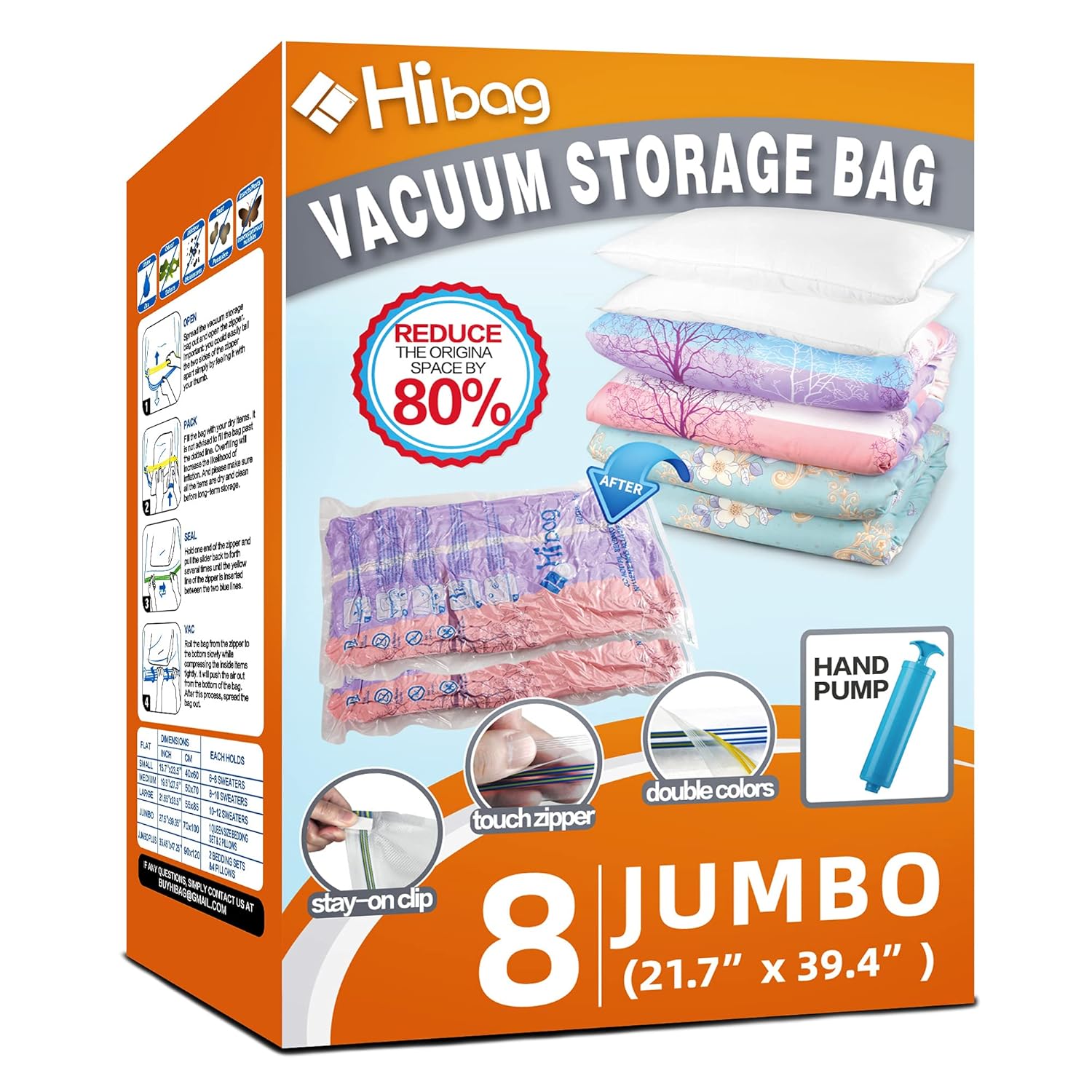 HIBAG 8 Jumbo Space Saver Bags, Vacuum Storage Bags with HandPump (8Jumbo) Amazon.in Home