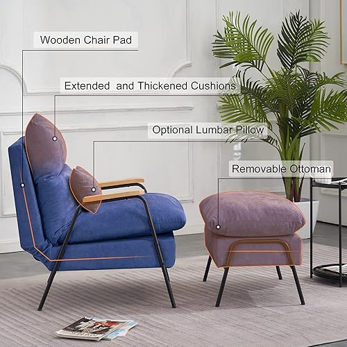 Miniatura 61 de MCombo Silla reclinable Accent con otomana, sillón moderno de tela de lino, sofá cama tapizado para sala de estar y dormitorio, espacio pequeño 4055