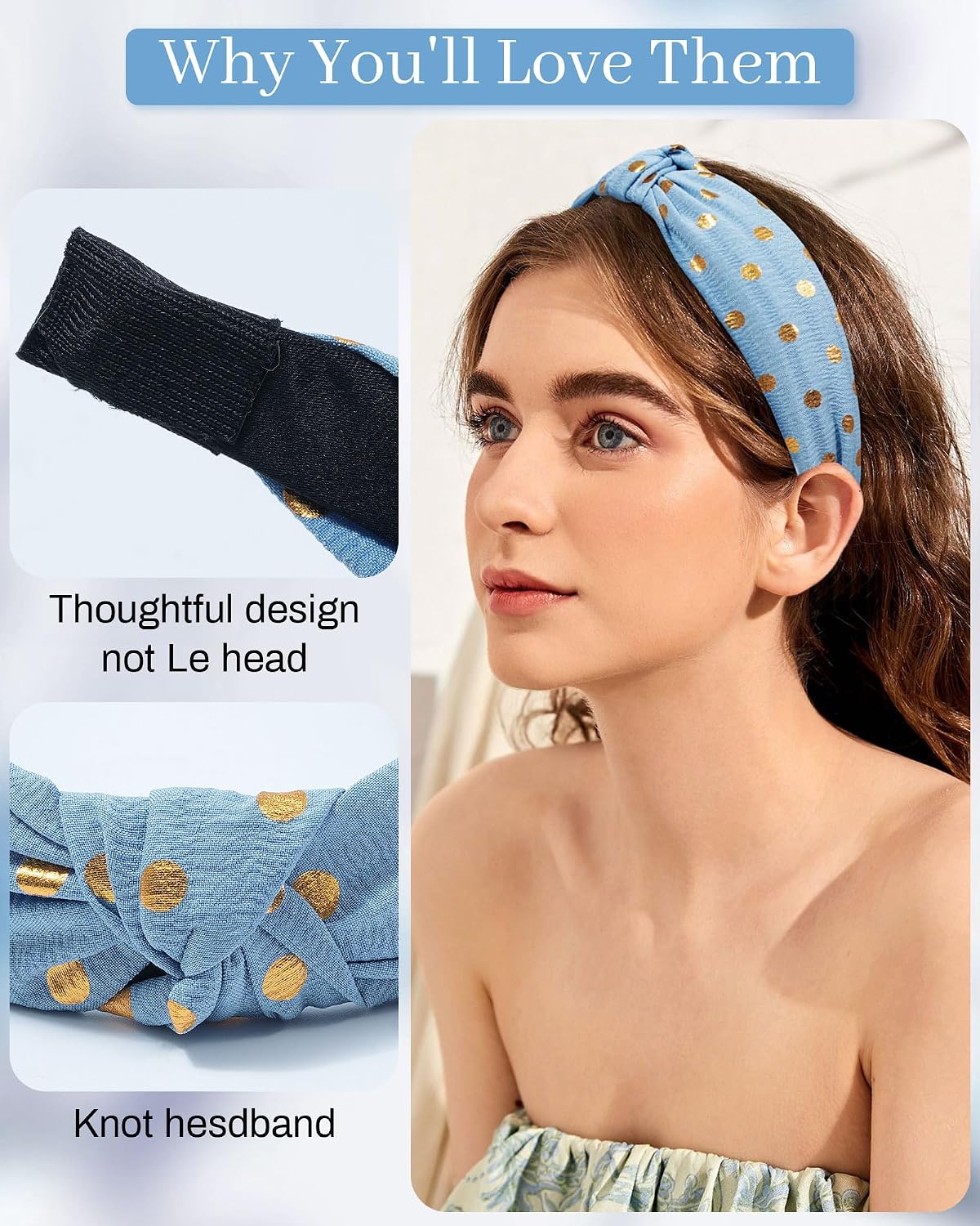 Mesovor 4 Pack Knotted Headbands for Women, Non-Slip Top Knot Wide Turban Head Band Headwrap | Comfortable Yoga Exercise Hair Hoop Hair Bands Accessories (Blue Assortment)