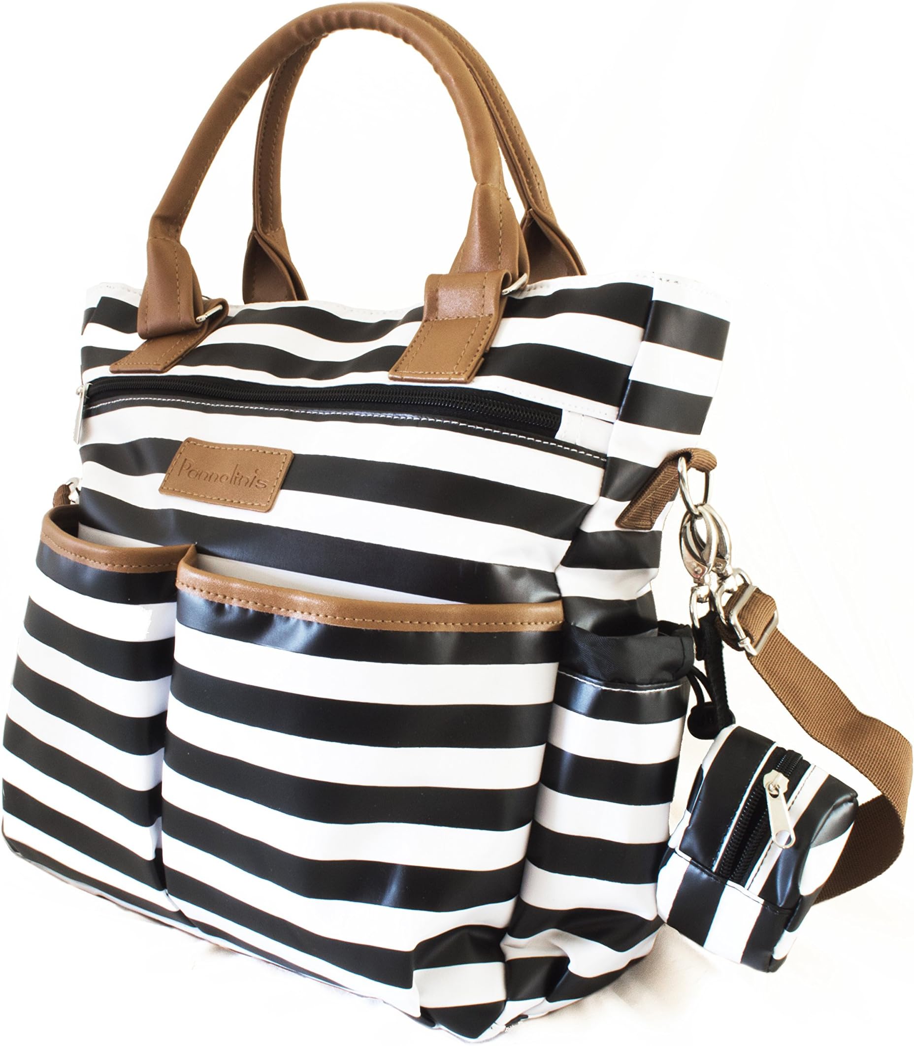 Chic Diaper Bag Stylish and Comfortable Perfect For Baby Shower Includes Changing Pad Pacifier Pouch and Stroller Straps - Big Inside Pockets. Black / White